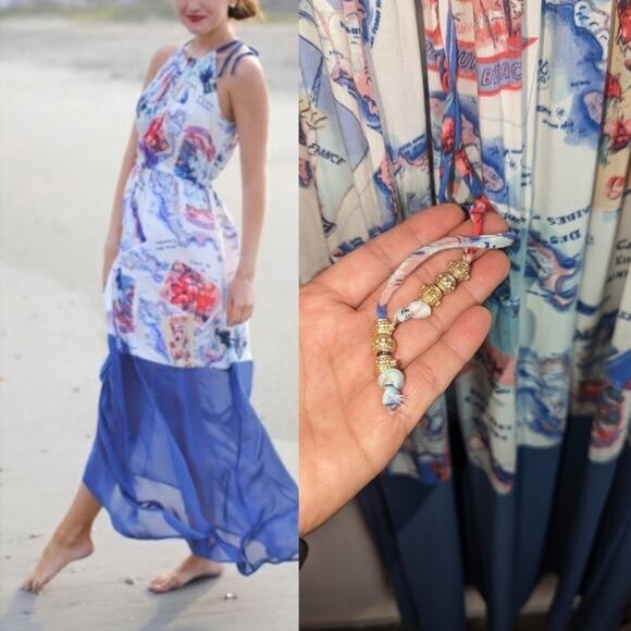 Peter Som Tropical Travel Postcard Pull-Over Maxi Dress Women's Size Medium - Picture 1 of 10